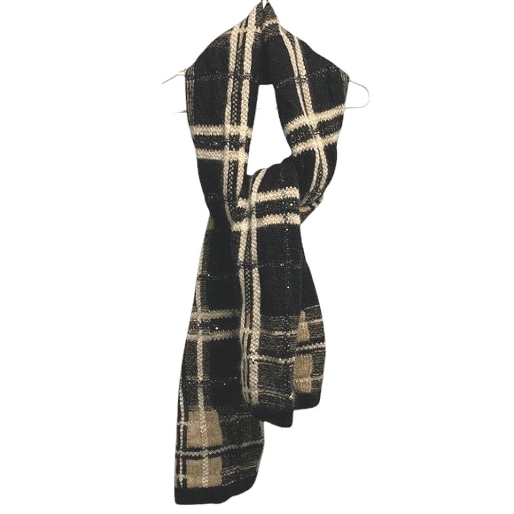 Max Mara Women's OS Black Plaid Mohair Alpaca Wool Scarf Cozy Winter Wrap